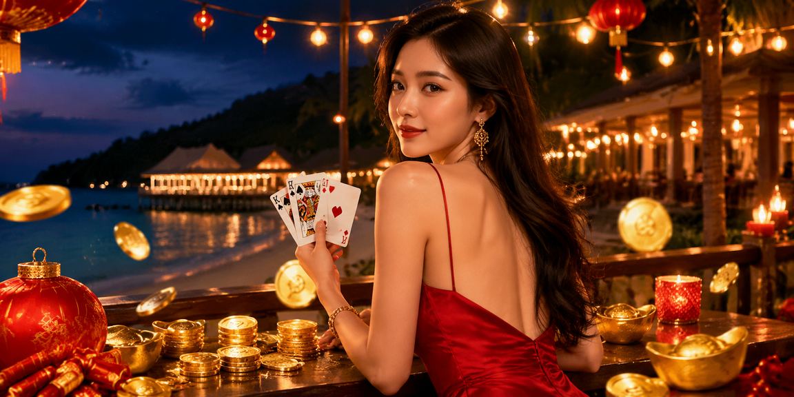 Permainan kad rummy bergaya Malaysia di Langkawi dengan cahaya kasino